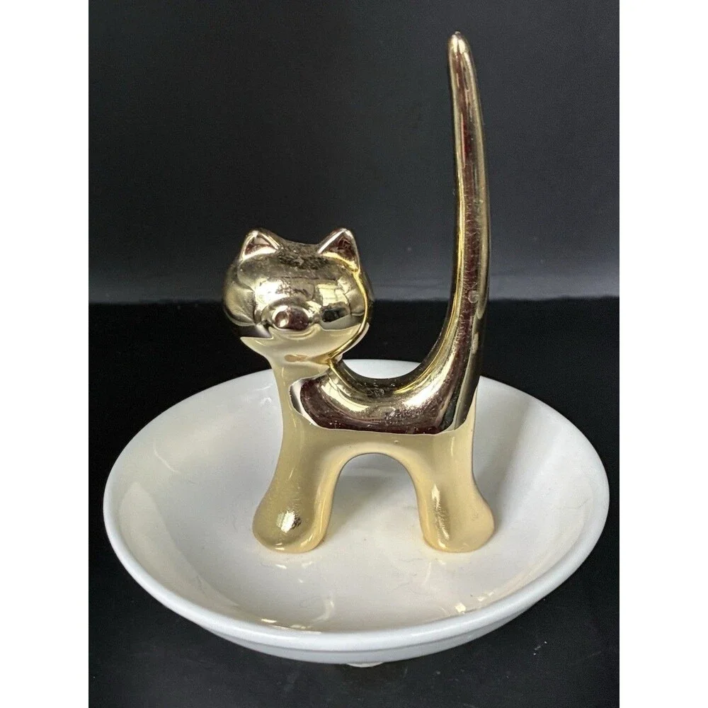 Porcelain Cat Dish Ring Holder And Jewelry Tray